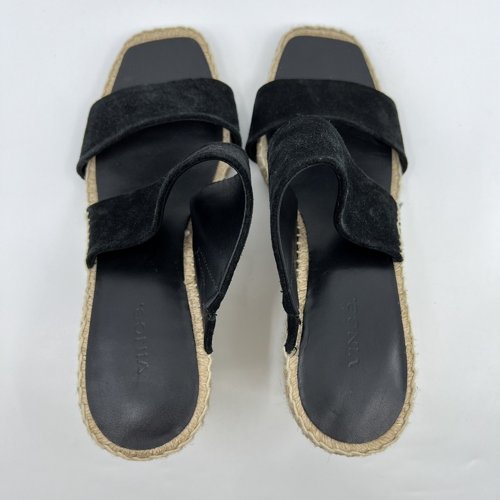 NEW Vince Garlin Black Suede Espadrille Wedge Sandals Square Toe‎ 8.5 Spain - Picture 5 of 12